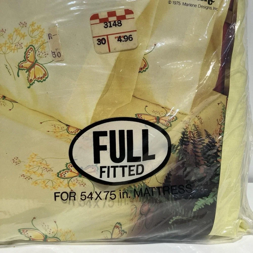 Tastemaker‎ Full Fitted Sheet Summer Fantasy Butterflies No Iron Muslin 70s NOS